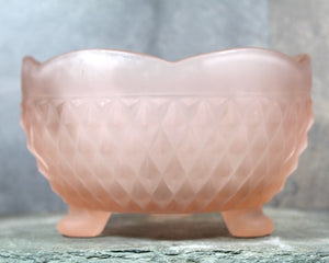 Frosted 3 Footed Pink Bowl |Pink Indiana Glass Candy Bowl | Diamond Point Pattern | Bixley Shop