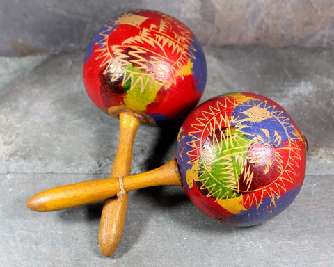 Vintage Maracas Hand Painted, Hand Carved | Set of 2 | Classic Maracas | Vintage Wooden Maracas | Bixley Shop