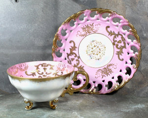 Vintage Royal Sealy China Footed Tea Cup and Saucer | Vintage Pink and Gold Tea Cup and Saucer | Bixley Shop