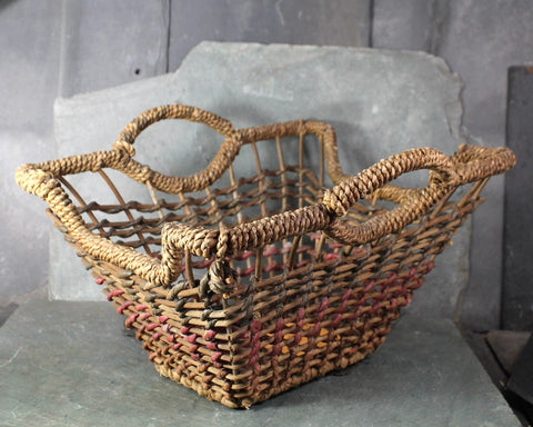 Vintage Basket with Handles | Rustic Decor Basket | Rectangular Fruit Basket | Cottagecore Vintage Storage | Bixley Shop