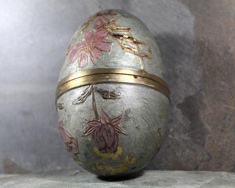 Vintage Enameled Brass Egg | Hand Painted Brass Egg | Floral Egg | Vintage Easter | Bixley Shop