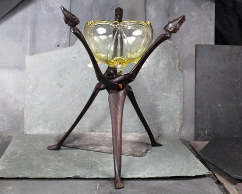 UNUSUAL Vintage Carved Wooden Interlocking Bowl or Plate  Stand | African Decor | Three Footed Bowl Stand | Collapsible | Bixley Shop