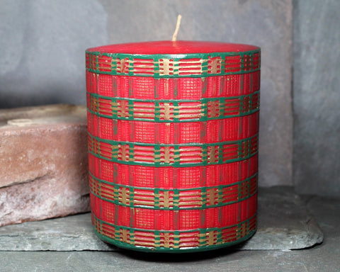 Vintage Christmas Plaid Candle | Vintage Plaid Pillar Candle for the Holidays circa 1980s | Bixley Shop