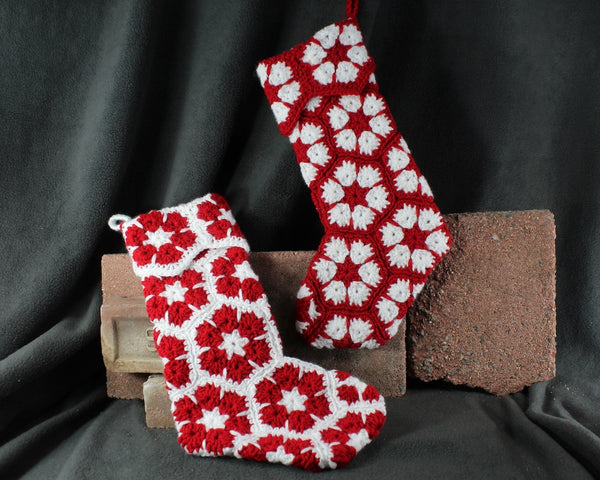 Hand-Crochet 18" Christmas Stocking | Granny Square Christmas Stockings in Classic Red & White | Bixley Shop