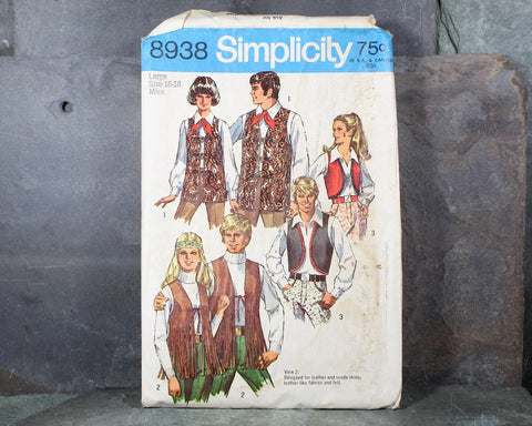 1960s Simplicity #8938 Groovy Vest Pattern | Complete, Uncut, Factory-Folded Pattern in Original  Envelope