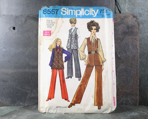 1969 Simplicity #8557 Pant & Vest Suit Pattern | Complete, Cut Pattern in Original Envelope | Bixley Shop