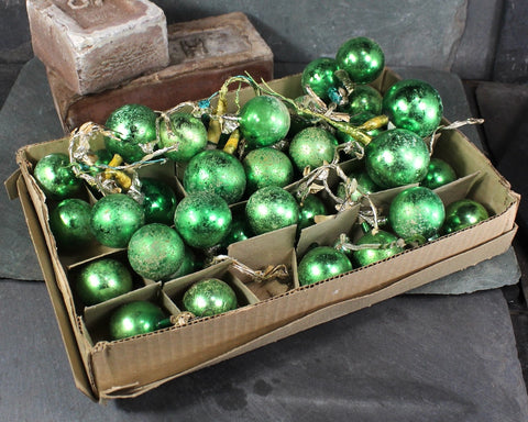 Set of 45 Vintage Green Glass Christmas Ornaments | Green Glass Ornaments for Crafting & Decor | Bixley Shop