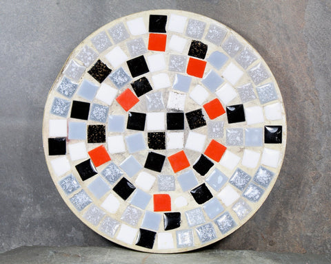 Vintage 5.75" Mosaic Tile Trinket Dish | MCM Mosaic Dish | Red Black and Grey Mide Century Dish | Bixley Shop