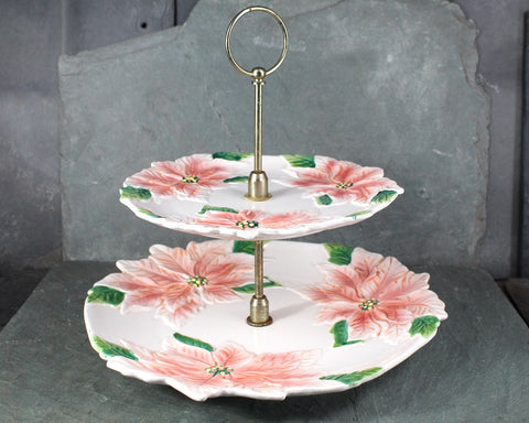 Vintage Poinsettia Tiered Serving Dish | 1950s Christmas Poinsettia Dish | Bixley Shop