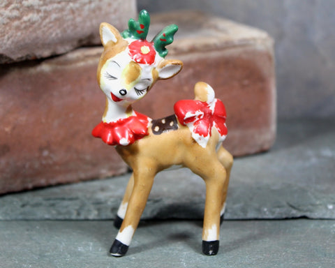 Vintage Lefton Ceramic Reindeer | Sweet Rudolph Ceramic Figure | Classic Vintage Reindeer Figurine - Circa 1950s |