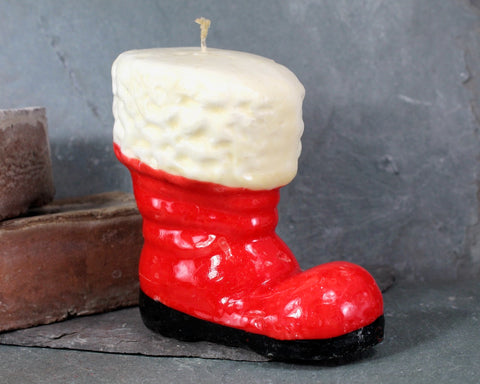 Santa Boot Candle | Vintage Christmas Candle | Large 5" Sculpted Santa Boot Candle | Bixley Shop