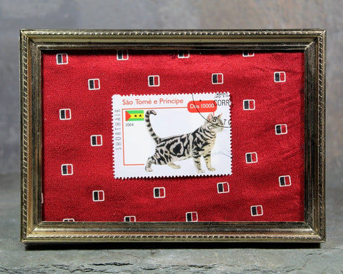 Vintage São Tomé e Principe Island Stamp Art | 2004 African Cat Stamp | Global Vintage Decor | Authentic Stamp Mounted & Framed