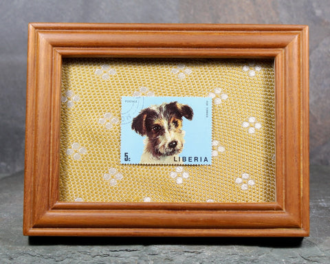 Vintage Liberia Stamp Art | Adorable Fox Terrier Stamp | Global Vintage Decor | Authentic Stamp Mounted & Framed