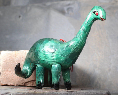 Vintage Hand Crafted Dinosaur | Hand Painted Reed Ornament | Hand Crafted Gift | Brontosaurus Ornament | Bixley Shop