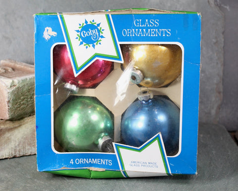 Vintage Coby Christmas Glass Ornaments | Set of 4 in Original Boxes | Large 3" Glass Balls | Vintage Christmas Ornaments