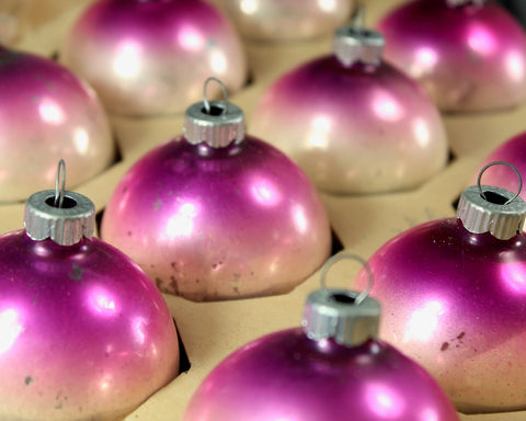 Shiny Brite Pink & Blue Ombre Ornaments | Set of 11 | 2" Pink-White-Blue Glass Ornaments | Circa 1960s | Bixley Shop