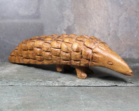 Vintage African Wooden Carving | Wooden Pangolin Figurine | African Pangolin Sculpture One Broken Foot | Bixley Shop