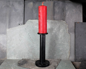 Wooden Spindle Candle Holder with Red Candle | Black Candlestick with Red Cande | Bixley Shop