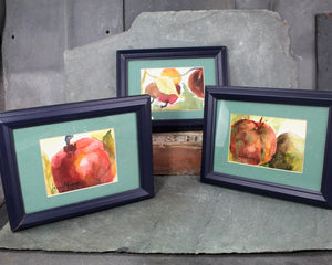 Original, Signed Watercolor Paintings | Set of 3 | "Apple Study" | Artist Joan Percy | Bixley Shop