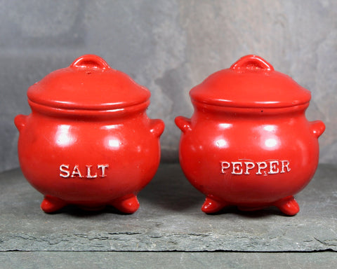 Vintage Red Bean Pot Salt & Pepper Shakers | Plastic Cauldron Shakers | Bixley Shop