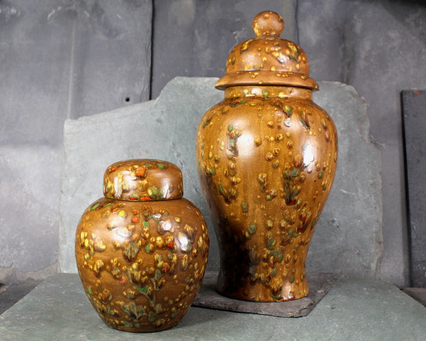 Hand Glazed Urn & Ginger Jar | 1970s Ceramic Storage Set | Large and Small Ginger Jars | Purchase Separately or as Pair | Bixley Shop