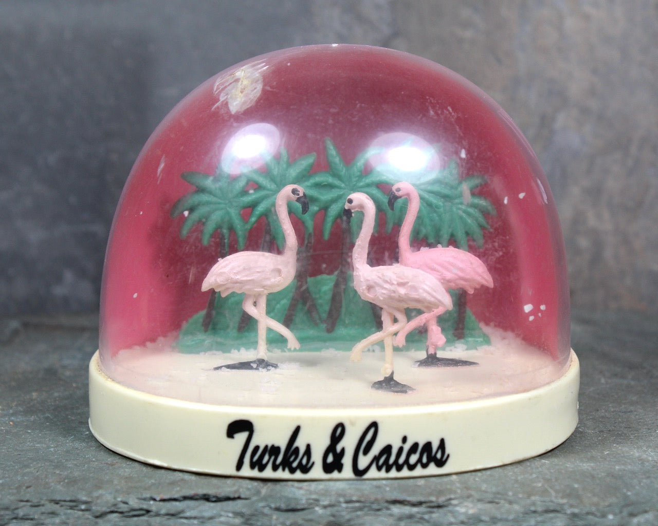 RARE! Vintage Turks & Caicos Souvenir Snow Globe | 1970s Caribbean Snow Globe | Flamingo Snow Globe | Made in France | Bixley Shop