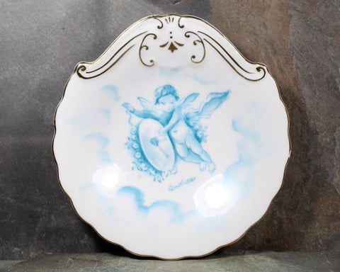 Vintage Porcelain Dish with Cherub Motif "Andrea" | Scallop Shaped Cupid Shallow Bowl | Andrea Dish | Trinket Dish | Bixley Shop