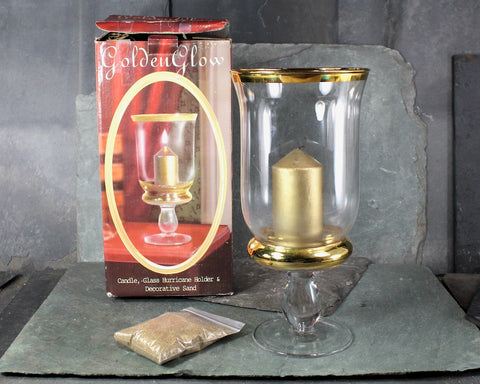 Vintage 1970s Hurricane Glass Gold Candleholder | Vintage Christmas Hurricane Candle | Bixley Shop