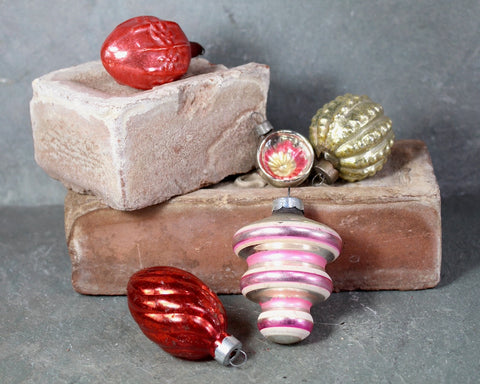Vintage Red & Pink Vintage Glass Christmas Ornaments | Circa 1950s/60s | Set of 5 | Bixley Shop