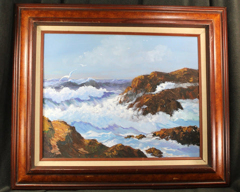 Original, Acrylic Seascape Painting | Mildred G Smith Signed on Back | Nautical Art | Framed Original Art 28x24" | Bixley Shop