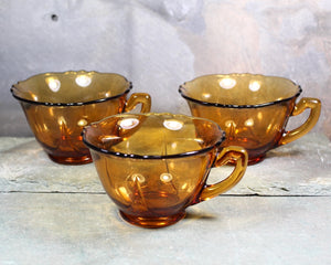 Set of 3 Amber Glass Tea Cups | Coffee Cups | Depression Glass 4 Ounce Cups  | Bixley Shop