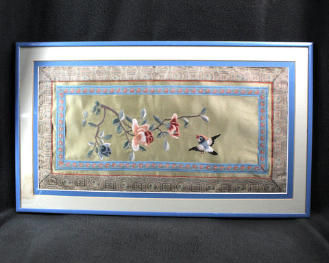 Set of 2 Gorgeous Framed Japanese Silk Embroidery | Vintage Silk Wall Hanging | Embroidered Florals | Hand Sewn | Bixley Shop