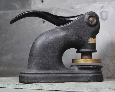 Vintage Cast Iron Stamp Press Seal | Vintage Desk Accessory | Heavy Corporate Seal | Non Working | Bixley Shop