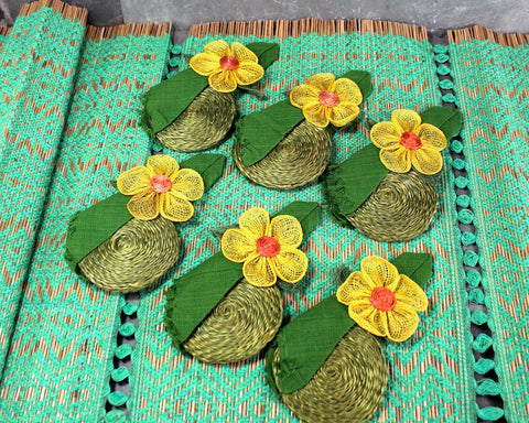 Vintage Mid Century Rattan Woven Table Runner with Coordinating Napkins & Coasters | MCM Runner 62"x16" | Unused Table Linens | Bixley Shop