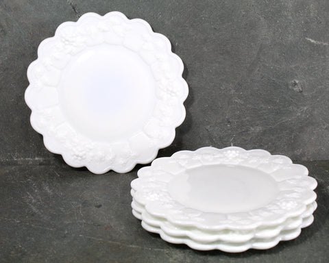 Set of 4 Westmoreland Paneled Grape Milk Glass Bread Plates | Appetizer Plates | Vintage Milk Glass | Bixley Shop