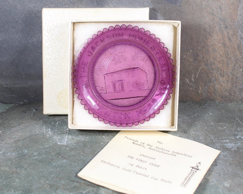 Rare First Issue Jackson Homestead Lead Crystal Cup Plate | Vintage Pairpoint Glass Cup Plate in Original Box | Purple Glass | Bixley Shop