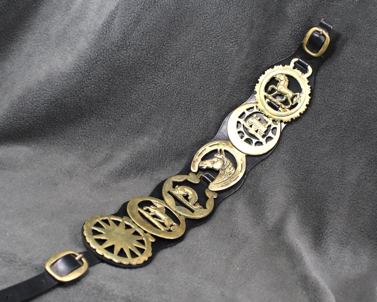 Brass Bridle Harness Medallions | Horse Brasses | Strap with 6 Brass Medallions | British Bridle Medallions | Bixley Shop