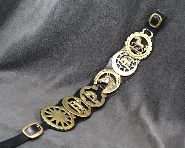 Brass Bridle Harness Medallions | Horse Brasses | Strap with 6 Brass Medallions | British Bridle Medallions | Bixley Shop