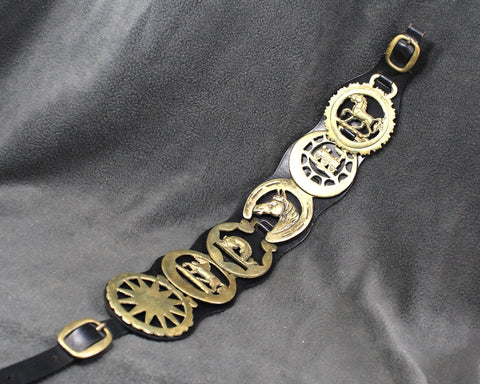 Brass Bridle Harness Medallions | Horse Brasses | Strap with 6 Brass Medallions | British Bridle Medallions | Bixley Shop