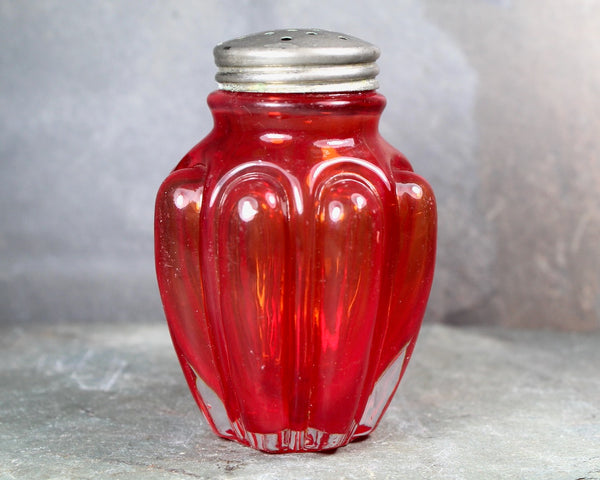 Antique Pigeon Blood Bulging Loops Salt Shaker | Consolidated Glass Company Pigeon Blood Glass Shaker | Vintage Kitchen | Bixley Shop