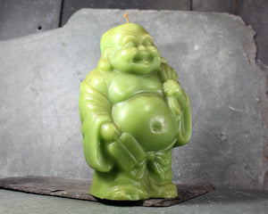 Vintage Large Buddha Candle | Laughing Buddha | Avocado Green Candle | Kitsch Buddha | Bixley Shop