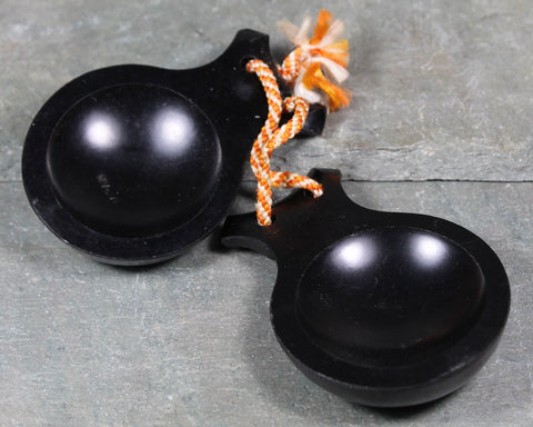 Vintage Ebony Bakelite Type Castanets | Black Castanets | Vintage Instruments | Bixley Shop