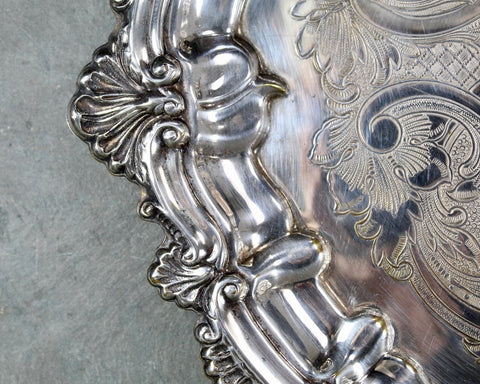 Silver Plated Ornate Platter | 12" Silver Tray | Vintage Entertaining | Silver Service Items | Bixley Shop