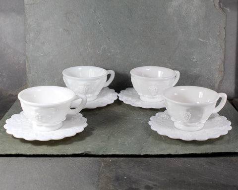 Westmoreland Paneled Grape Milk Glass, Set of 4 Cups and Saucers | Milk Glass Tea Cups and Saucers | Vintage Milk Glass | Bixley Shop