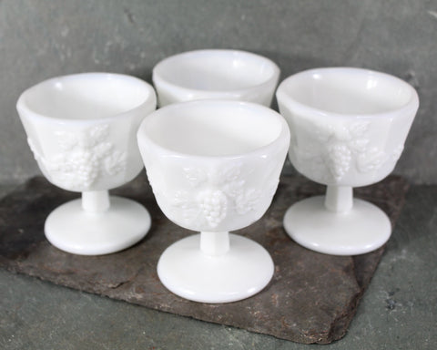 Westmoreland Paneled Grape Milk Glass, Set of 4 Small Wine Glasses | Milk Glass 4 Ounce Wine Glasses | Vintage Milk Glass | Bixley Shop