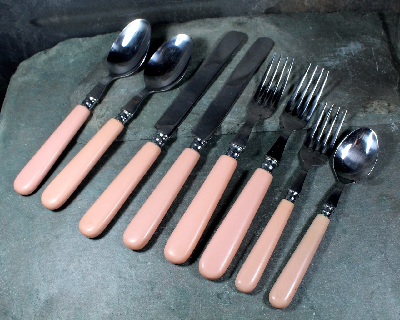 Set of 8 Supreme Cutlery Pink Handled Flatware | Forks, Knives, & Spoons | MCM Pink Flatware | Bixley Shop