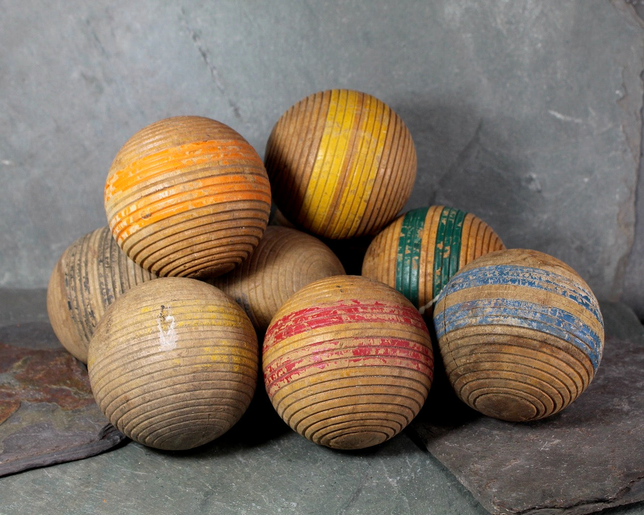 RARE! Antique Croquet Balls | Set of 8 | 1930s/40s Wooden Croquet Balls | Rustic Decor | Bixley Shop