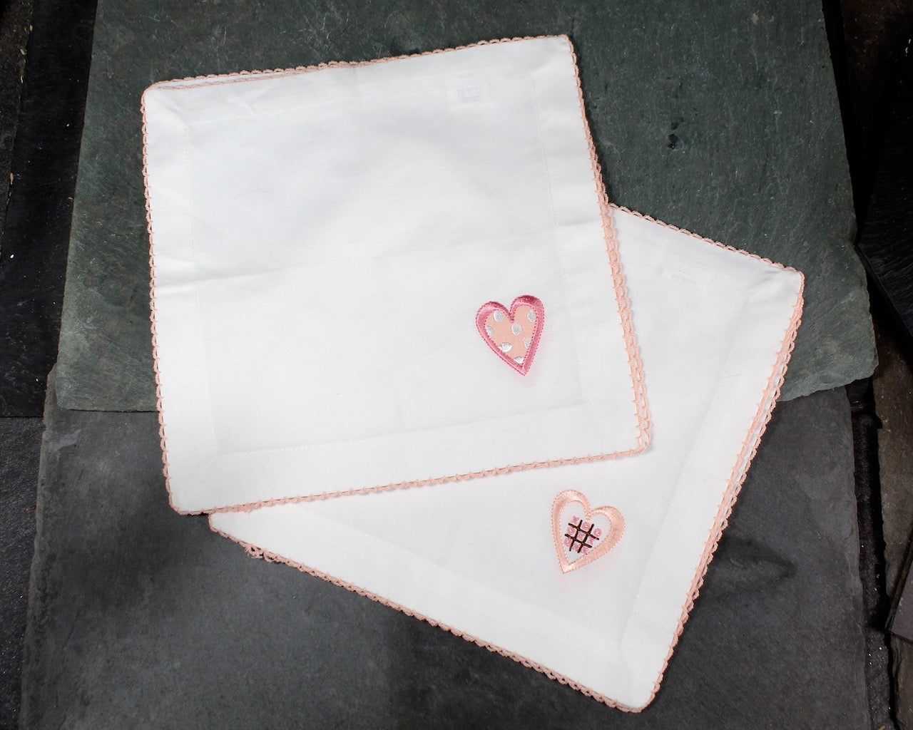 Set of 6 Vintage White Cotton Handkerchiefs/Napkins with Embroidered Hearts | Vintage Wedding | Vintage Valentine's Day | Bixley Shop