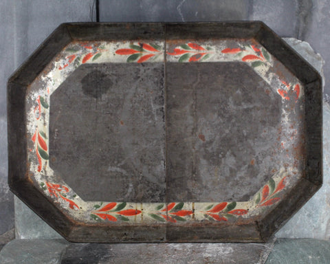 Vintage Metal Tray | Rustic Metal Tray with Red and Green Decoration | Bixley Shop