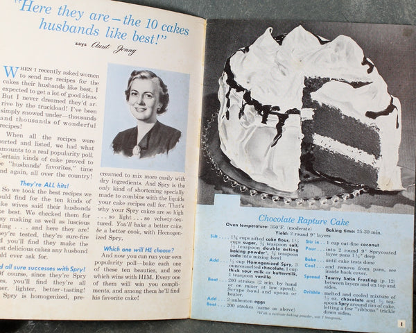 Ten Cakes Husbands Love Best | 1940s Spry Shortening Cookbooklet | Circa 1940s | Bixley Shop